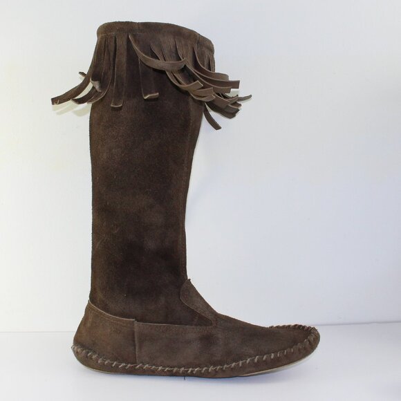 Handmade Vintage Brown Leather Suede Tall Moccasin Shoes (11 US) - Picture 4 of 14
